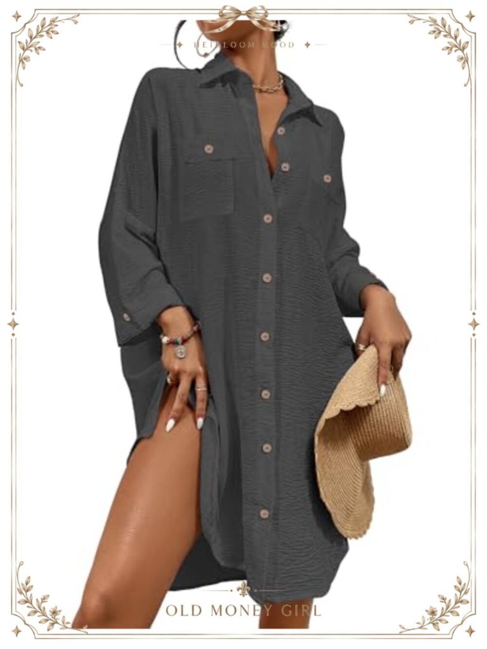 Swiss Dot Bathing Suit Cover Up Button Down Shirt Dress Beach Swim Coverup